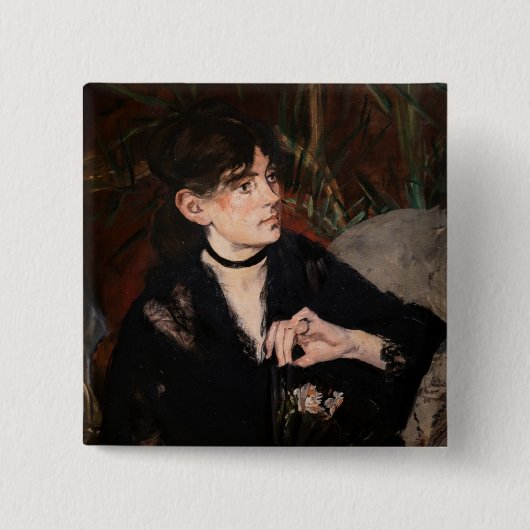 Edouard Manet - Berthe Morisot met een ventilator Vierkante Button 5,1 Cm (Voorkant)