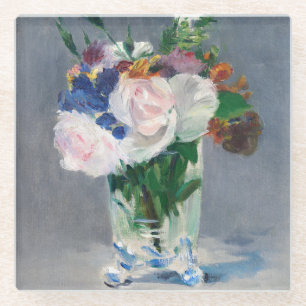 Edouard Manet - Bloemen in een kristallen vaas Glazen Onderzetter