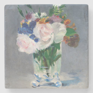 Edouard Manet - Bloemen in een kristallen vaas Stenen Onderzetter