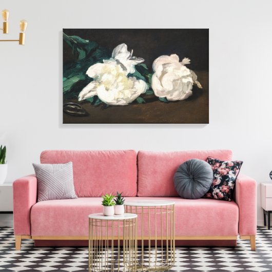 Edouard Manet - Branch of White Peonies, Secateurs Canvas Afdruk (Insitu (Woonkamer))