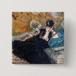Edouard Manet - Dame met waaier Vierkante Button 5,1 Cm
