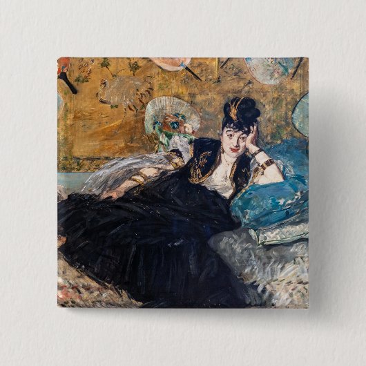 Edouard Manet - Dame met waaier Vierkante Button 5,1 Cm (Voorkant)