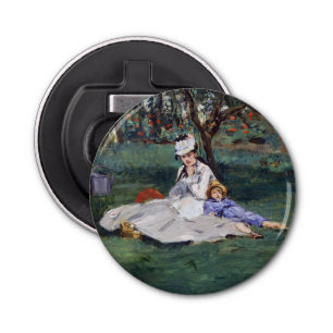 Edouard Manet - De familie Monet in hun tuin Button Flesopener
