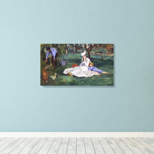 Edouard Manet - De familie Monet in hun tuin Canvas Afdruk (Insitu (Houten vloer))