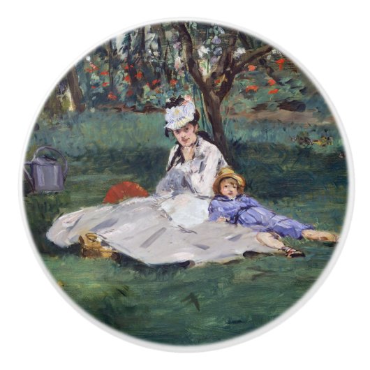 Edouard Manet - De familie Monet in hun tuin Keramische Knop (Voorkant)