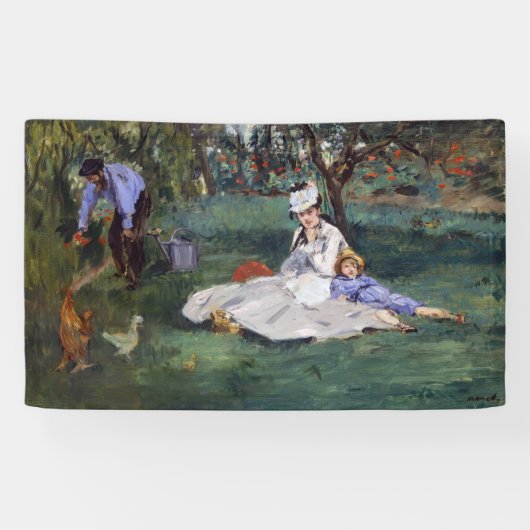 Edouard Manet - De familie Monet in hun tuin Spandoek (Horizontaal)