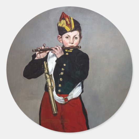 Edouard Manet - De fluiter / Jonge fluitspeelster Ronde Sticker (Voorkant)