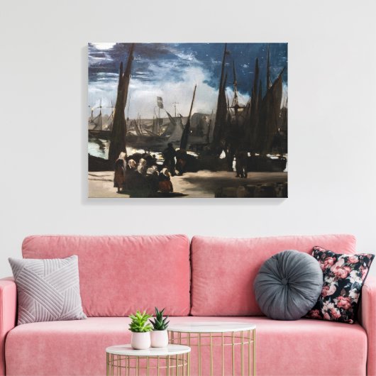 Edouard Manet - De haven van Boulogne bij maanlich Canvas Afdruk (Insitu (Woonkamer))