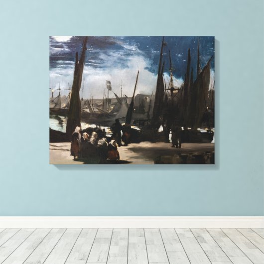 Edouard Manet - De haven van Boulogne bij maanlich Canvas Afdruk (Insitu (Houten vloer))