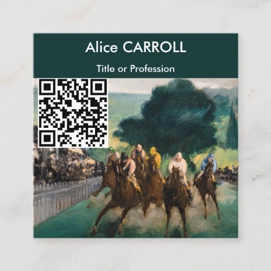 Edouard Manet - De races op Longchamp - QR Code Vierkante Visitekaartje (Voorkant)