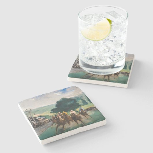 Edouard Manet - De Reizen bij Longchamp Stenen Onderzetter (Zijkant)