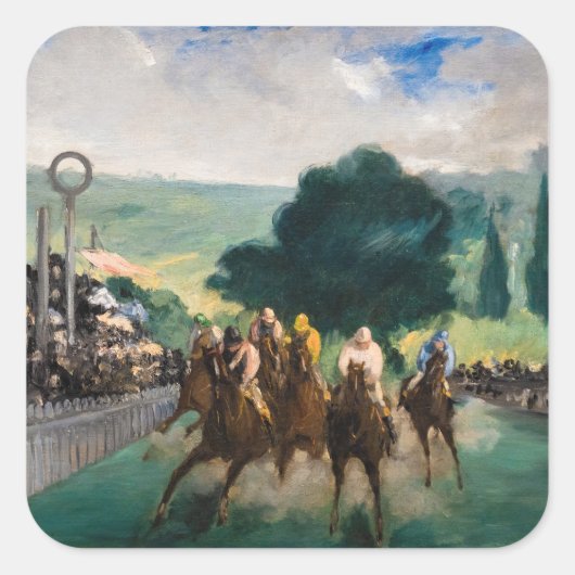 Edouard Manet - De Reizen bij Longchamp Vierkante Sticker (Voorkant)