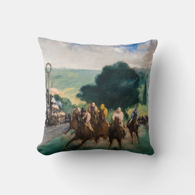 Edouard Manet - De renpaarden in Longchamp Kussen (Voorkant)