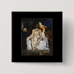 Edouard Manet - Dode Christus met Engelen - 1864 Vierkante Button 5,1 Cm