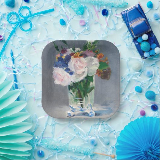 Edouard Manet - Flowers in een kristalvet Papieren Bordje (Feest)