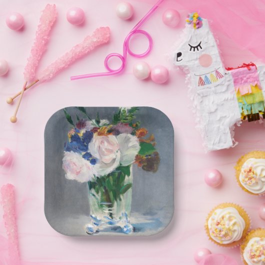 Edouard Manet - Flowers in een kristalvet Papieren Bordje (Feest)