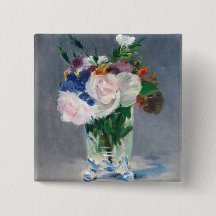 Edouard Manet - Flowers in een kristalvet Vierkante Button 5,1 Cm
