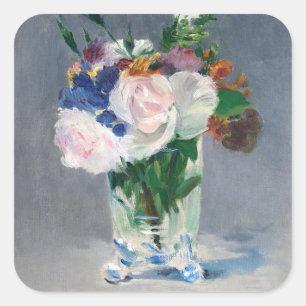 Edouard Manet - Flowers in een kristalvet Vierkante Sticker