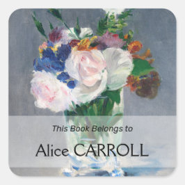 Edouard Manet - Flowers in een kristalvet Vierkante Sticker