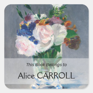 Edouard Manet - Flowers in een kristalvet Vierkante Sticker