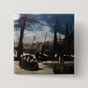 Edouard Manet - Haven van Boulogne door Moonlight Vierkante Button 5,1 Cm