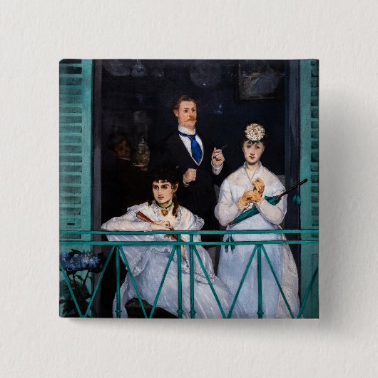 Edouard Manet - Het Balkon / Le Balcon Vierkante Button 5,1 Cm (Voorkant)