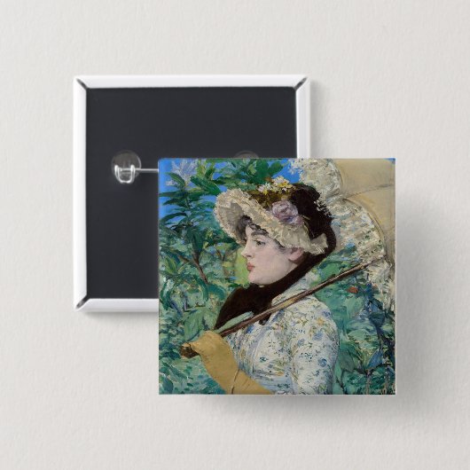 Edouard Manet - Jeanne / Spring Vierkante Button 5,1 Cm (Voorkant /achterkant)