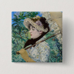 Edouard Manet - Jeanne / Spring Vierkante Button 5,1 Cm