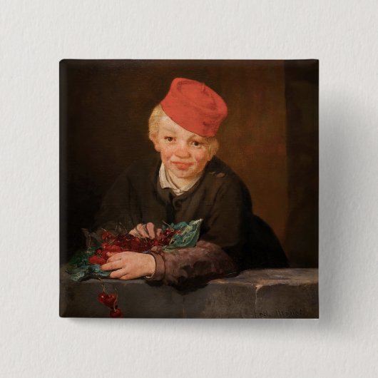 Edouard Manet - Jongen met Kersen Vierkante Button 5,1 Cm (Voorkant)