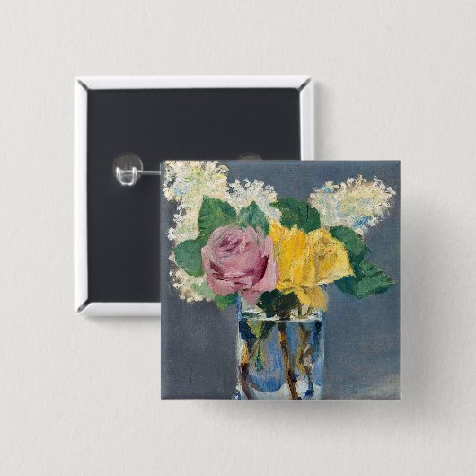 Edouard Manet - Lilacs en Rozen Vierkante Button 5,1 Cm (Voorkant /achterkant)