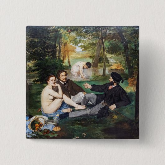 Edouard Manet - Lunch op het Gras Vierkante Button 5,1 Cm (Voorkant)