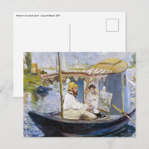 Edouard Manet - Monet in zijn atelierboot Briefkaart