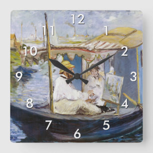 Edouard Manet - Monet in zijn atelierboot Vierkante Klok