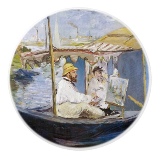 Edouard Manet - Monet in zijn Studio Boat Keramische Knop (Voorkant)
