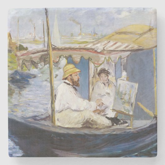Edouard Manet - Monet in zijn Studio Boat Stenen Onderzetter (Voorkant)