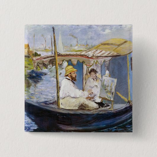 Edouard Manet - Monet in zijn Studio Boat Vierkante Button 5,1 Cm (Voorkant)