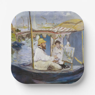 Edouard Manet - Monet in zijn studioboot Papieren Bordje