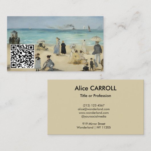 Edouard Manet - Op het strand, Boulogne - QR Code Visitekaartje (Voorkant / Achterkant)