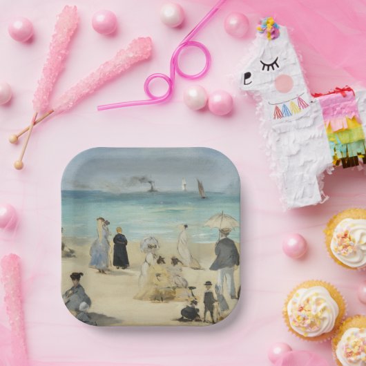 Edouard Manet - Op het strand, Boulogne-sur-Mer Papieren Bordje (Feest)