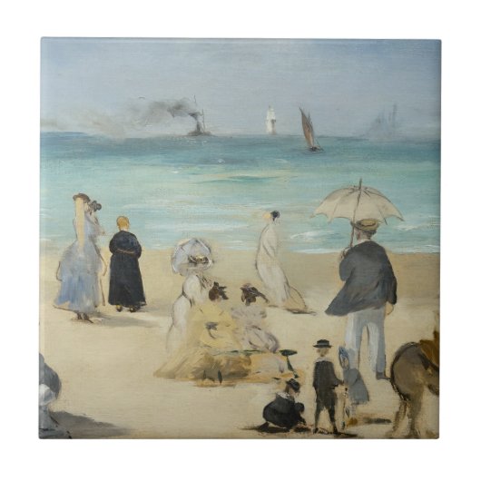 Edouard Manet - Op het strand, Boulogne-sur-Mer Tegeltje (Voorkant)