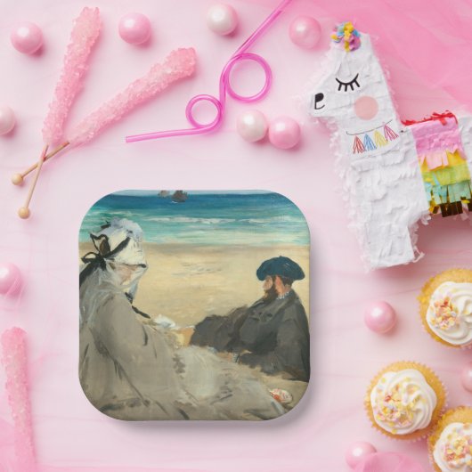 Edouard Manet - Op strand Papieren Bordje (Feest)