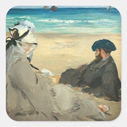 Edouard Manet - Op strand Vierkante Sticker (Voorkant)
