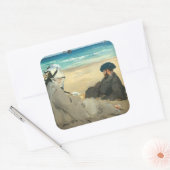 Edouard Manet - Op strand Vierkante Sticker (Envelop)