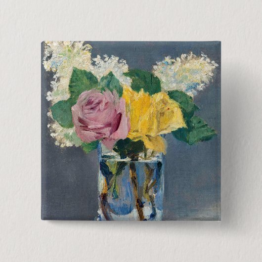 Edouard Manet - Seringen en Rozen Vierkante Button 5,1 Cm (Voorkant)