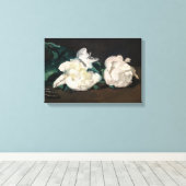 Edouard Manet - Tak van witte pioenrozen, snoeisch Canvas Afdruk (Insitu (Houten vloer))