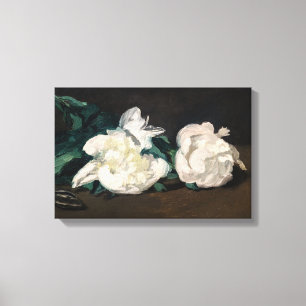 Edouard Manet - Tak van witte pioenrozen, snoeisch Canvas Afdruk