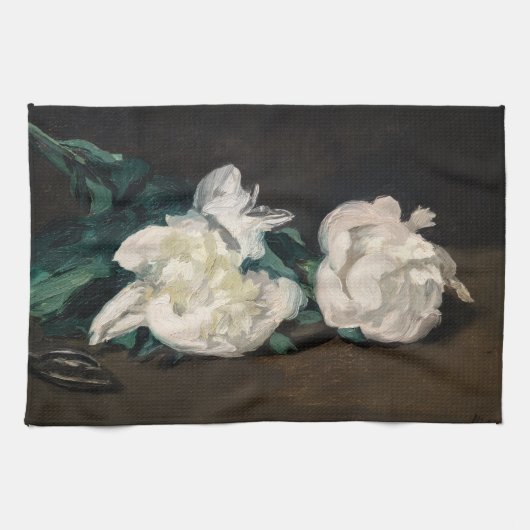 Edouard Manet - Tak van Witte Pioenrozen, Snoeisch Theedoek (Horizontaal)