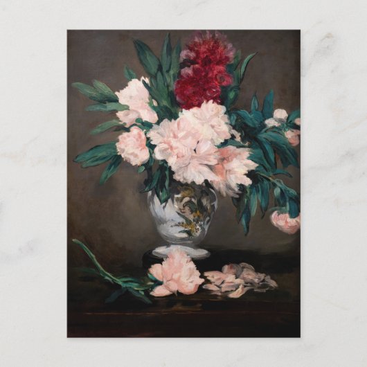 Edouard Manet - Vaas met Pioenrozen op een Klein V Briefkaart (Voorkant)