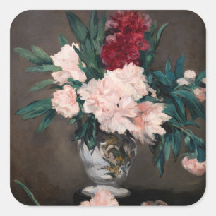 Edouard Manet - Vaas met Pioenrozen op een Klein V Vierkante Sticker