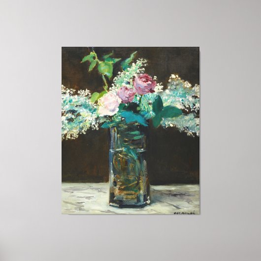 Edouard Manet Vase of White Lilacs and Rozen Canvas Afdruk (Voorkant)
